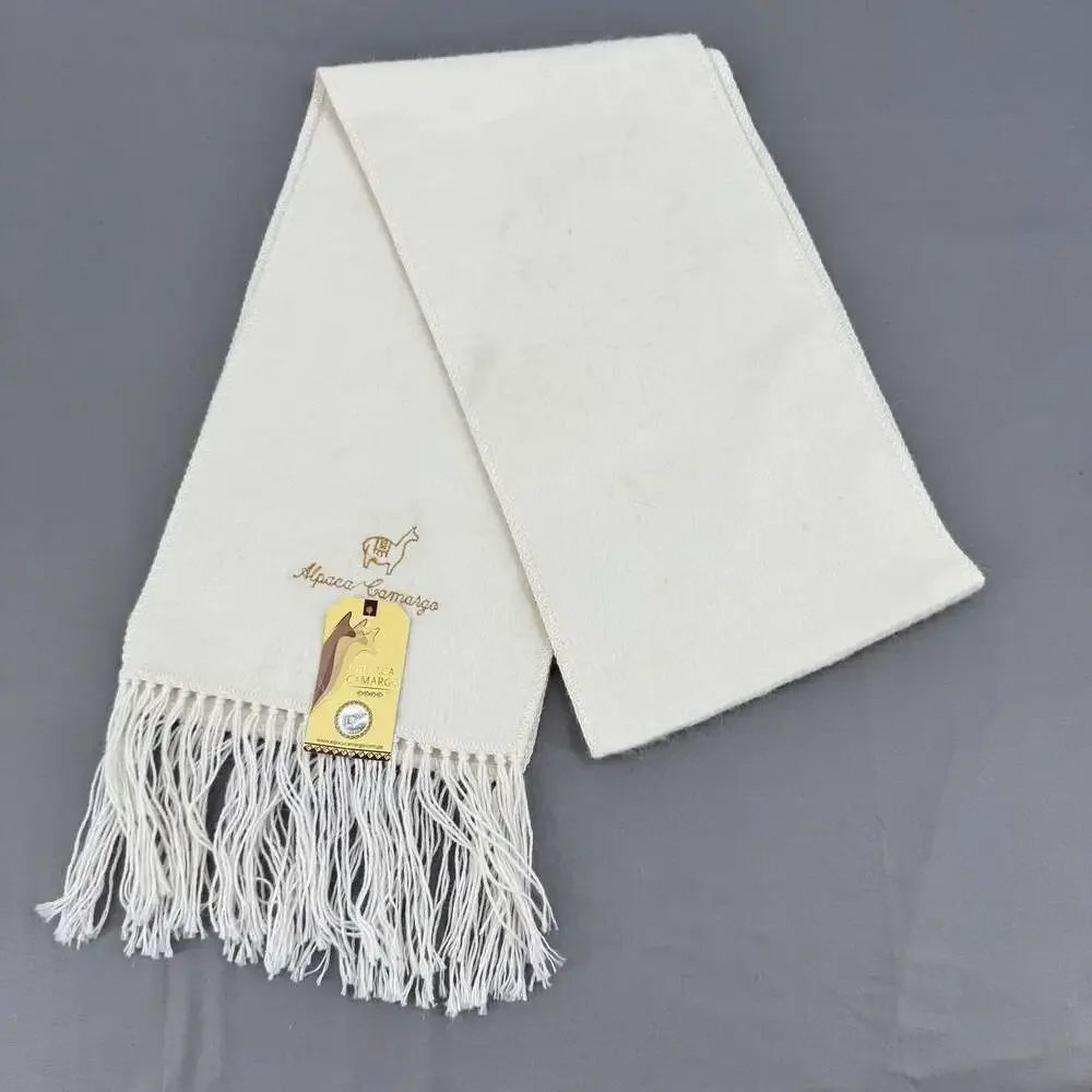 Alpaca Camargo Ivory Wool Fringe Winter Scarf